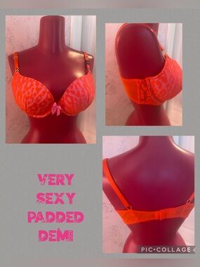 Victoria’s Secret Very Sexy padded demi bra in pink and red cheetah print 36D